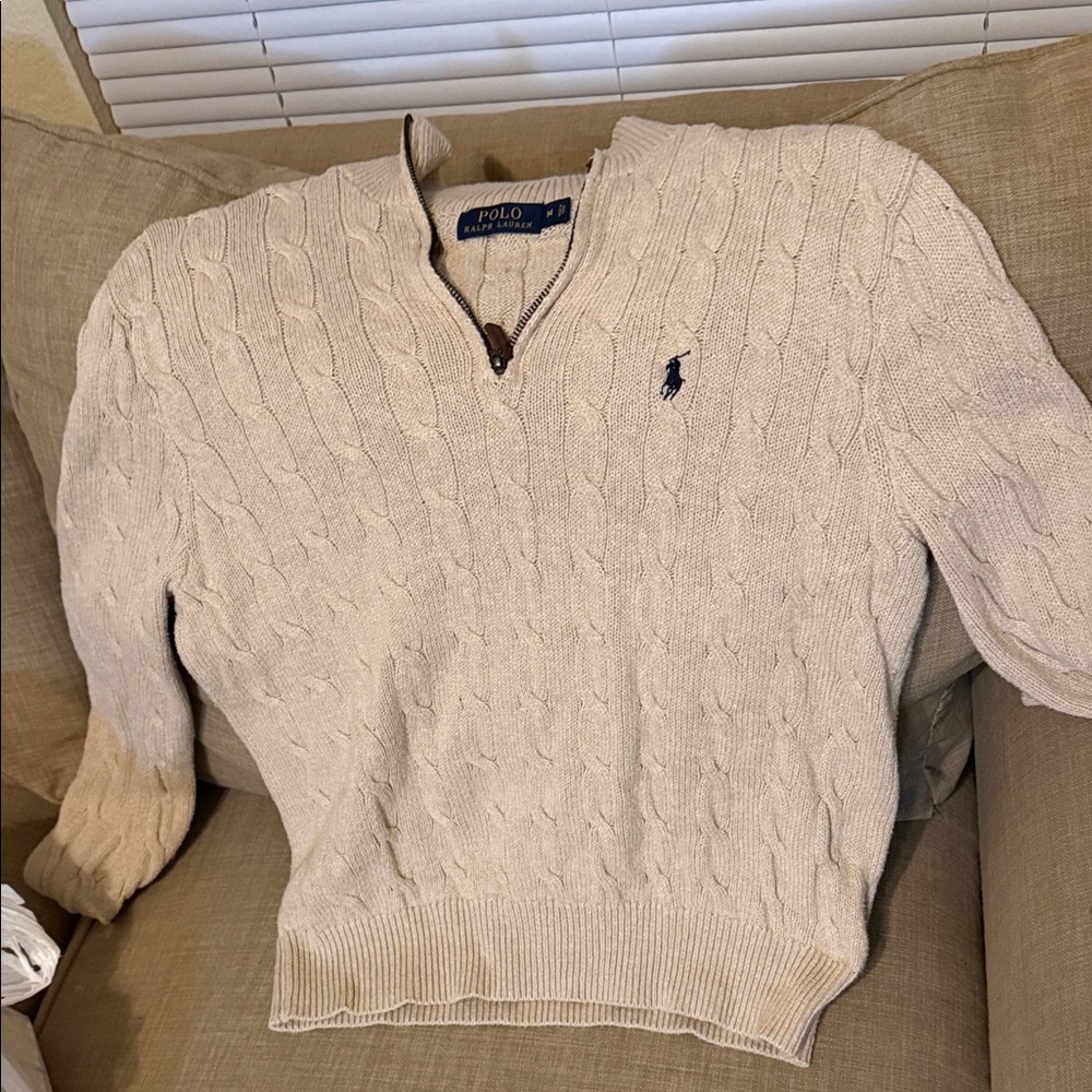 Polo by Ralph Lauren Beige Cable Knit Zip Sweater